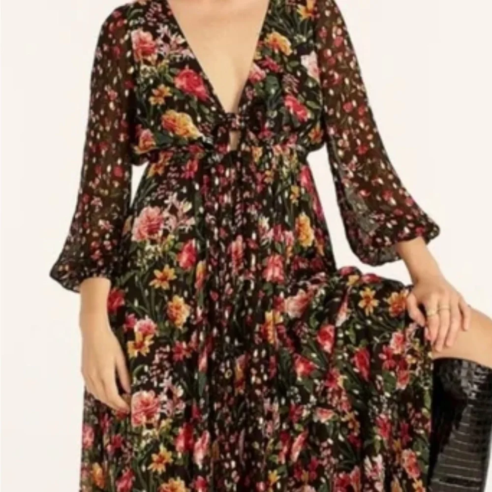 J. Crew Front Tie Flowy Dress Floral Multicolor Maxi Dark Romantic size XS - Picture 10 of 10